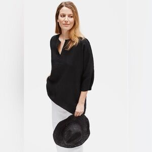 Eileen Fisher Organic Handkerchief Linen Split Neck Tunic xs lounge chic